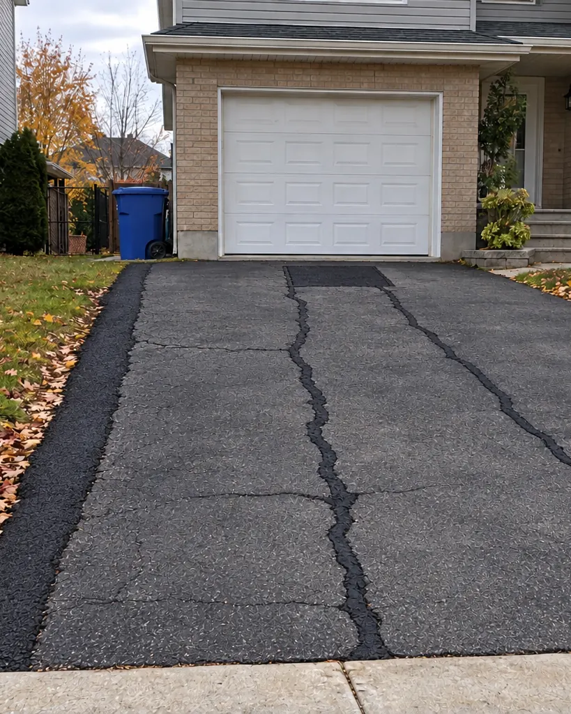 Before and after: cracks hot-filled, pothole patched and edge rebuilt